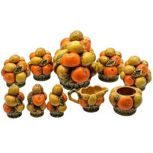 Vintage INARCO Fruit Basket Ceramic Covered Bowls Cookie Jar Shakers 10 Item Lot